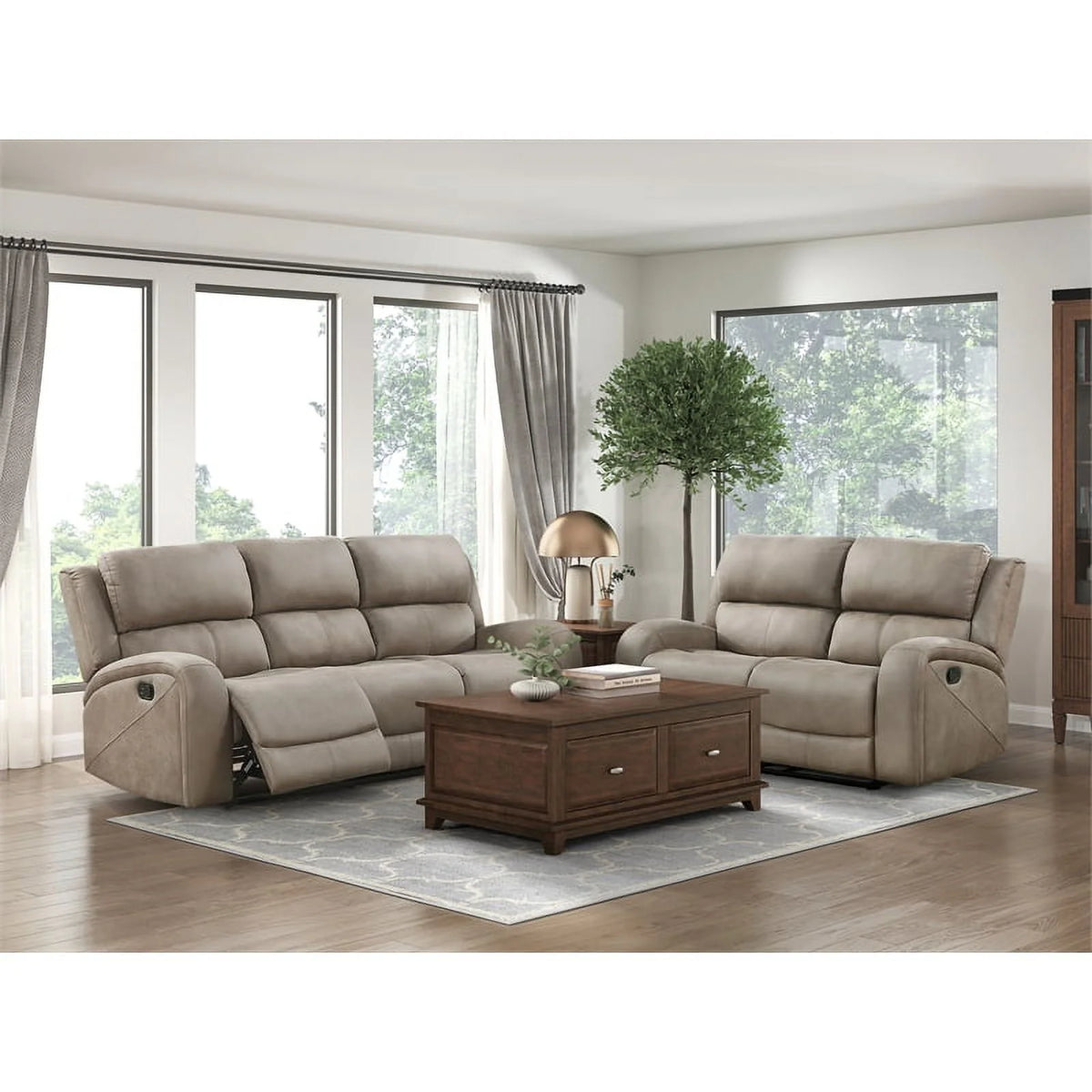 Brown Microfiber Double Reclining Sofa K404677