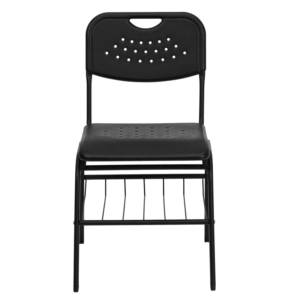 Black Frame Plastic Chair with Book Basket M386