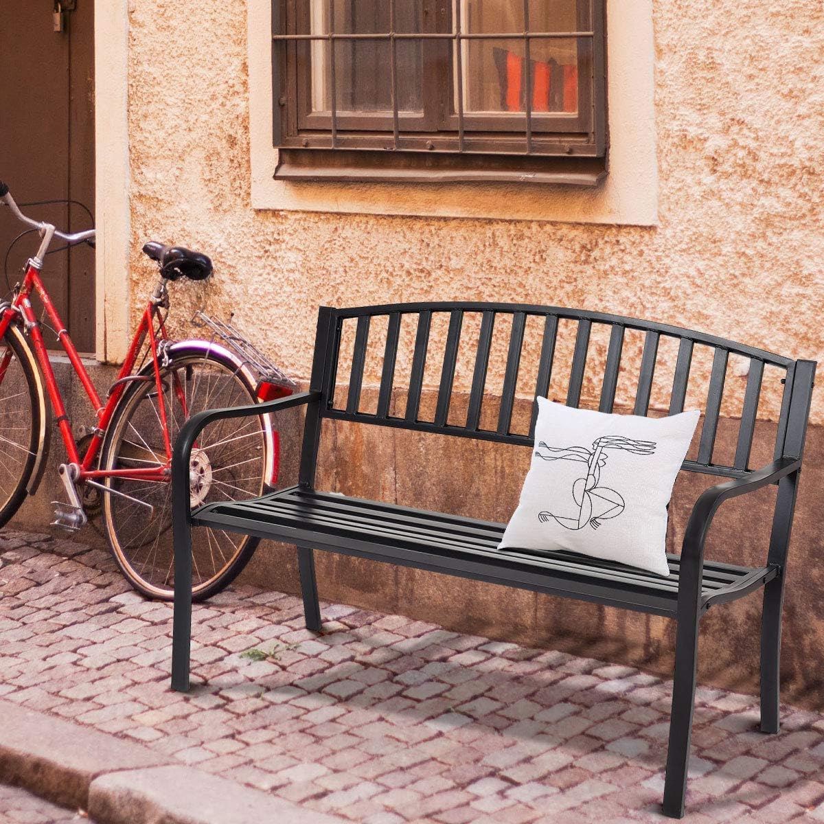 Black Cast Iron Patio Bench U1850