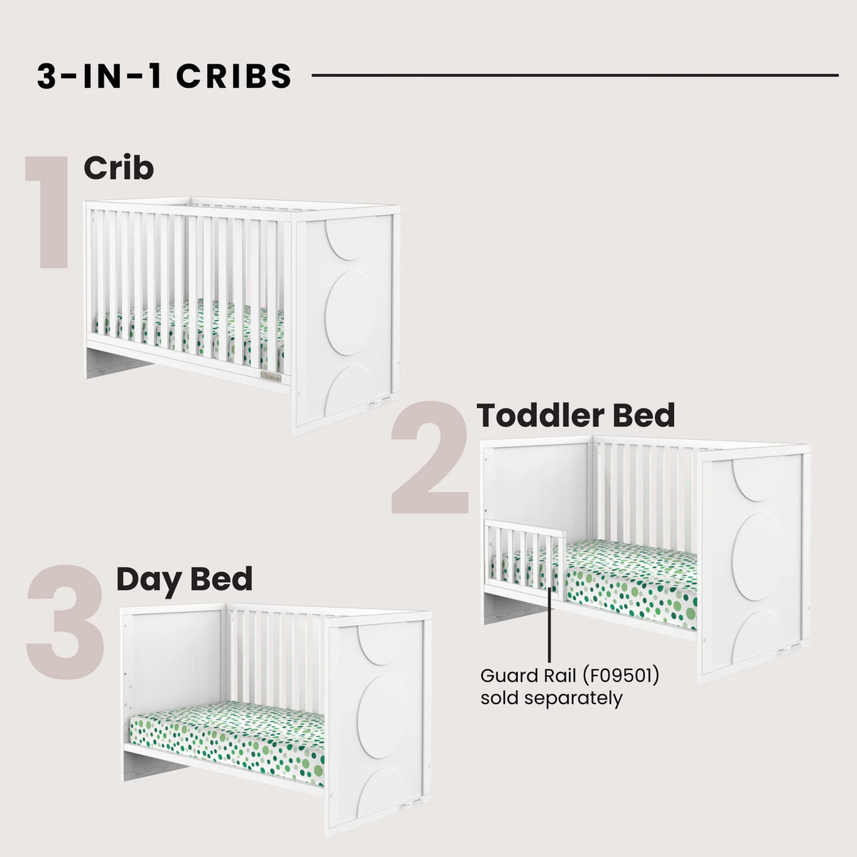 3-Piece Convertible Crib Dresser and Chest Nursery Set Matte White Q167