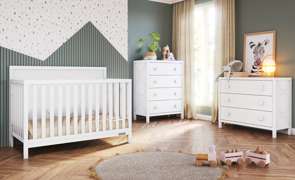 3-Piece Convertible Crib Dresser and Chest Nursery Set Matte White Q167