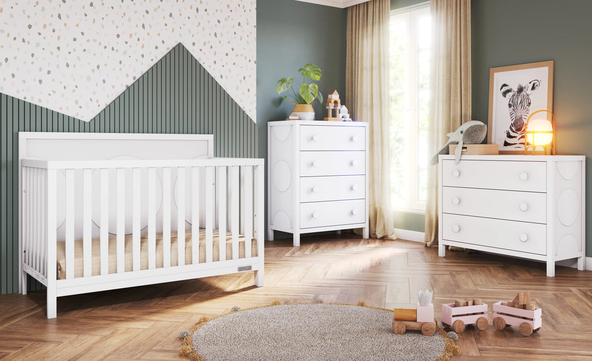 3-Piece Convertible Crib Dresser and Chest Nursery Set Matte White Q167