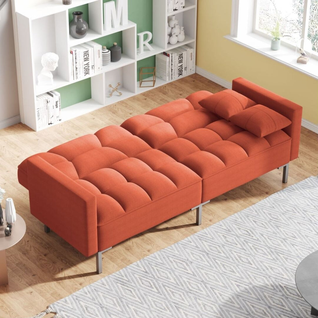 Orange Convertible Folding Futon Sofa Bed F492