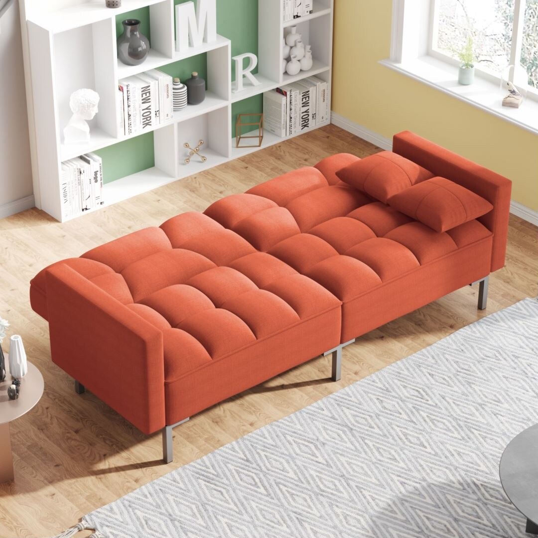 Orange Convertible Folding Futon Sofa Bed F492