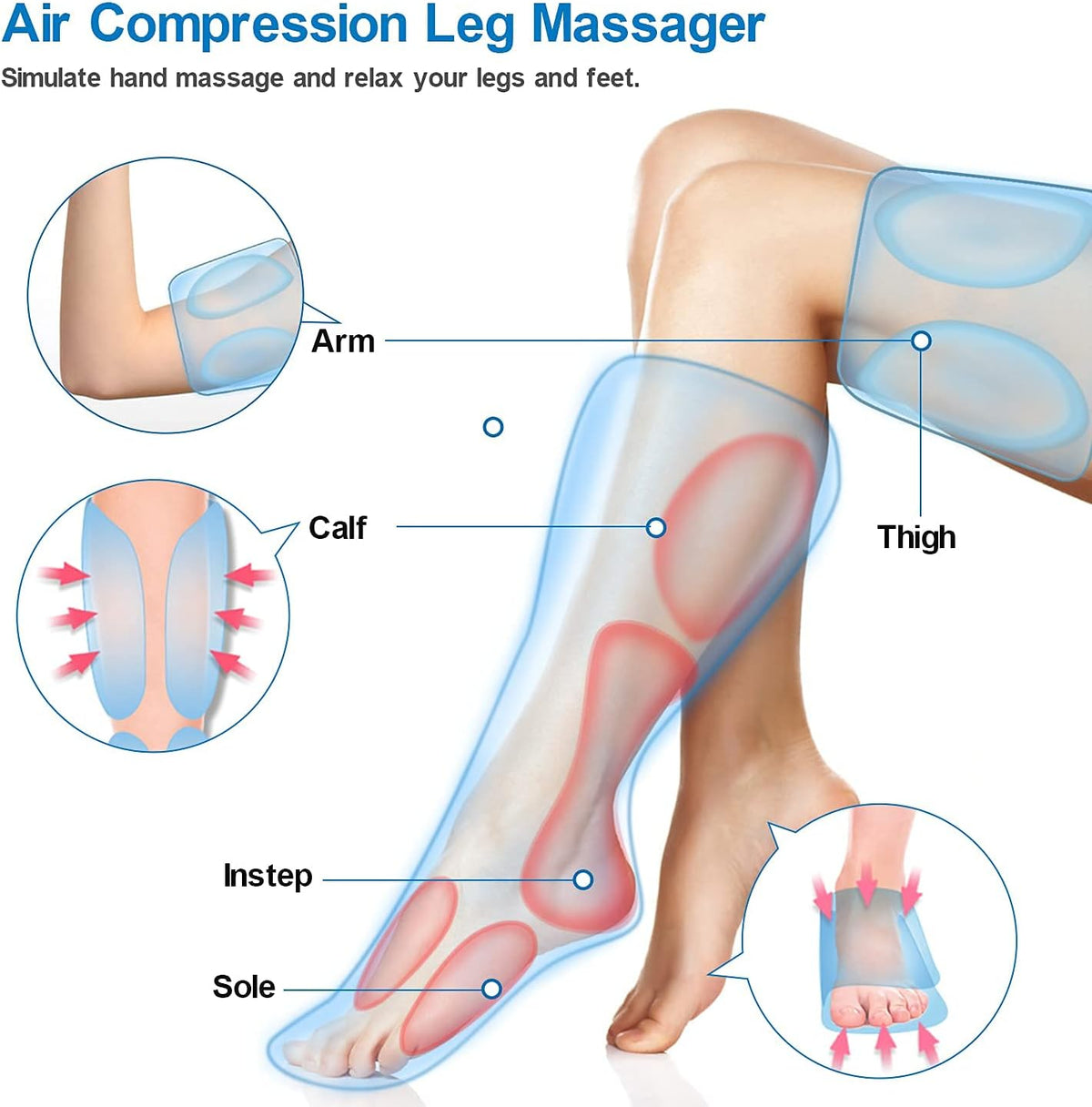 Leg Massager with Heat, Air Compression Calf Thigh Foot Massage O6308
