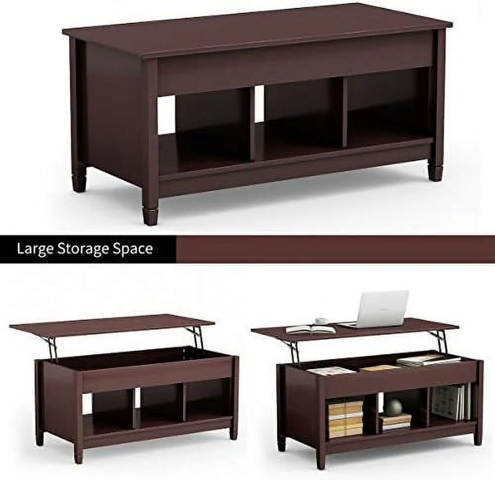 Lift Top Coffee Table with Hidden Compartment White Brown R12453