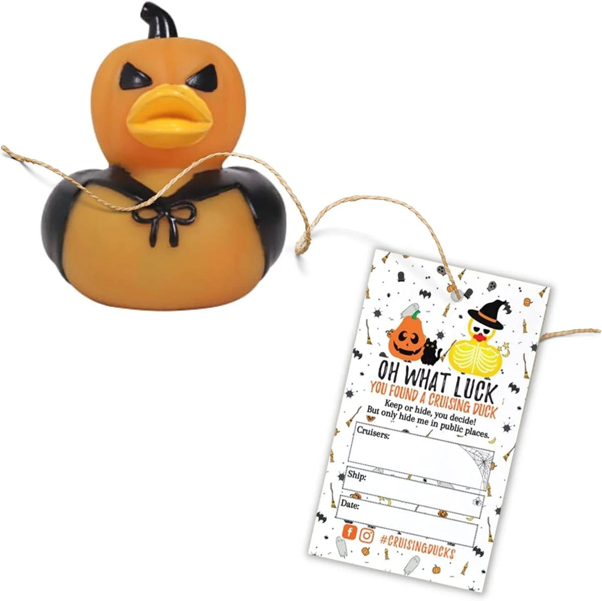 30 pk 2 x 3.25 Halloween Rubber Duck Hang Tags with Holes A372