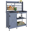 Wooden Potting Bench Table with Sink and Storage Cabinet J5694
