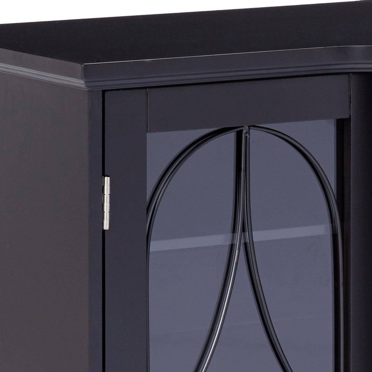 Black Wood Sideboard Buffet Console Table with Glass Doors O307094