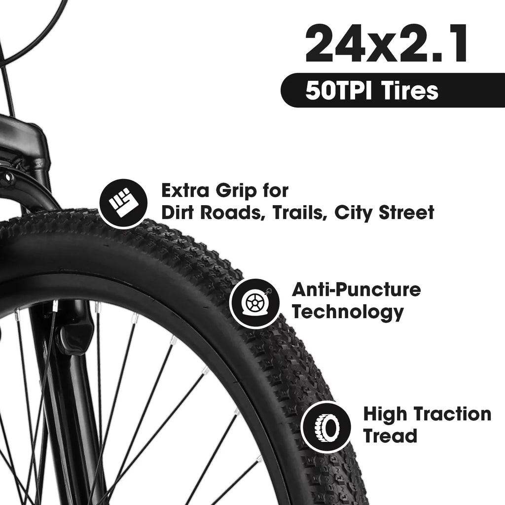 24 inch Kids Mountain Bike with Disc Brakes & 21 Speed White Z599