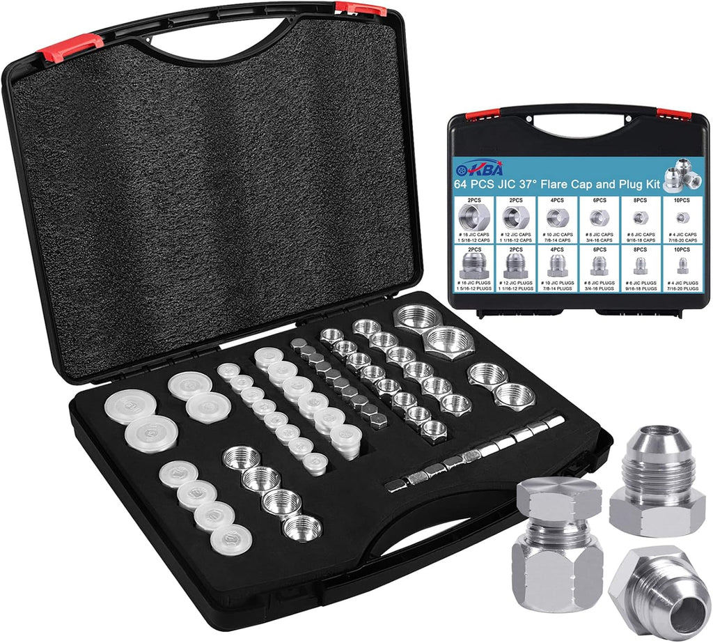 64pcs JIC 37° Flare Cap & Plug Kit Galvanized Steel U246