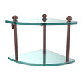 Antique Copper Two Tier Corner Glass Shelf U946