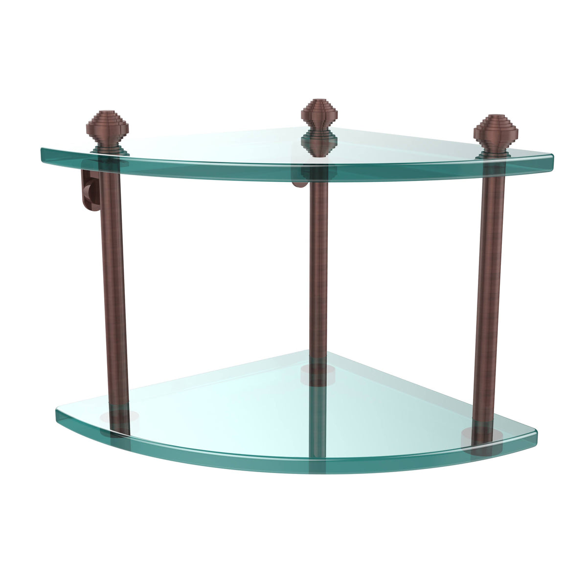 Antique Copper Two Tier Corner Glass Shelf U946