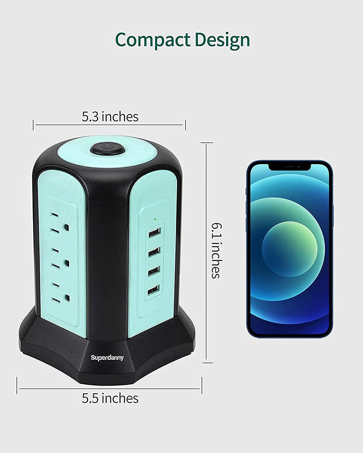 Blue Surge Protector Tower Power Strip with 9 Outlets R245