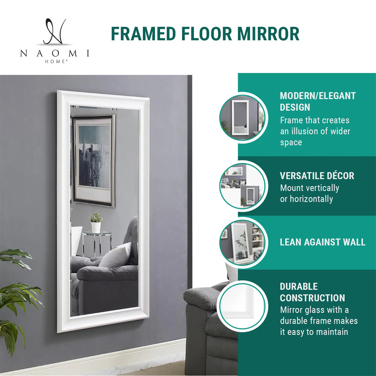 Tall White Faux Wood Full Length Mirror F718512