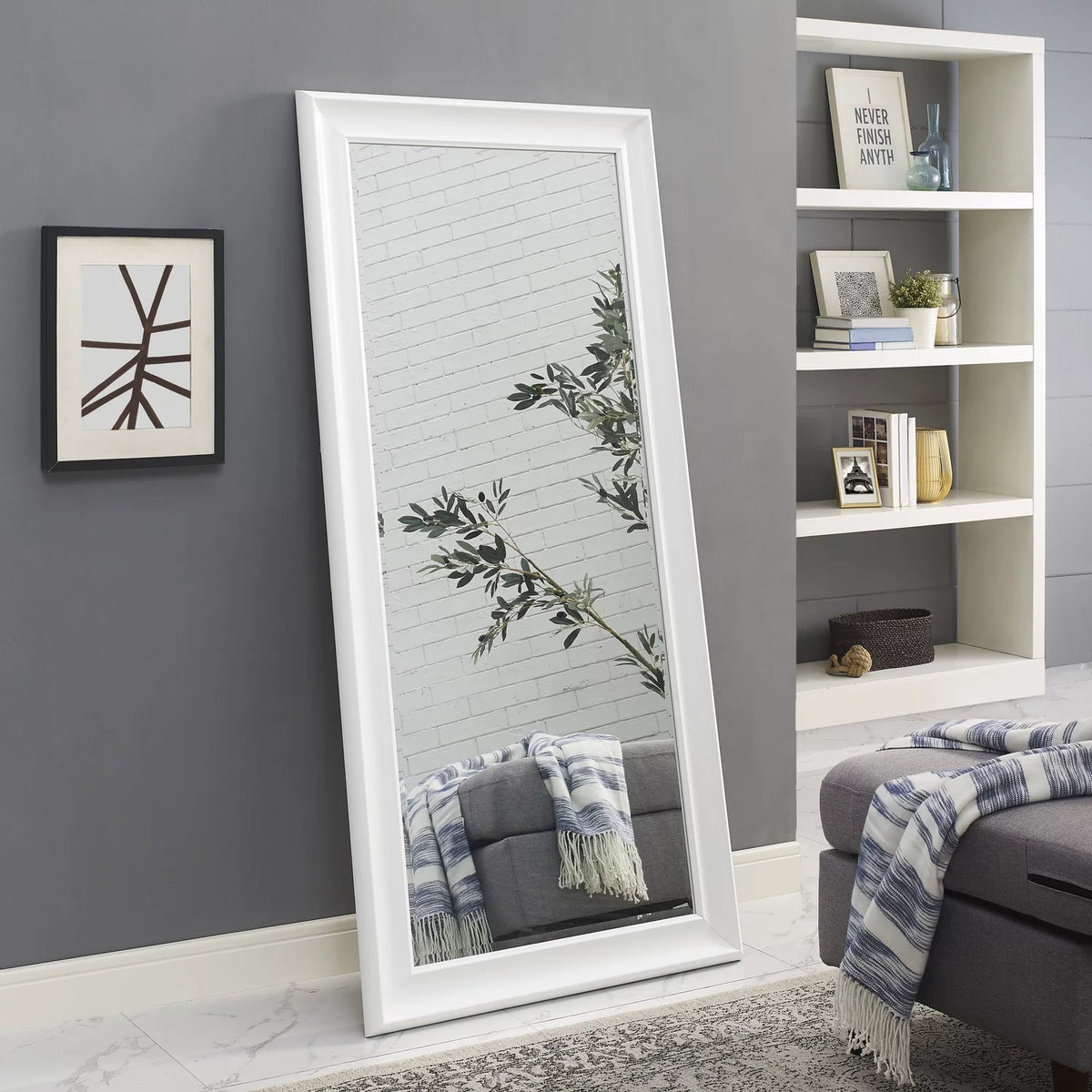 Tall White Faux Wood Full Length Mirror F718512