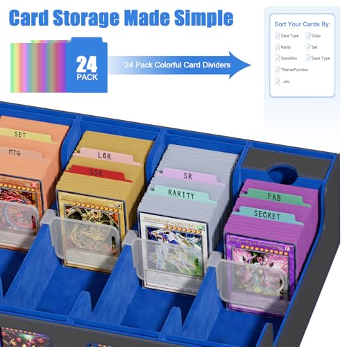 Card Storage Box with 4 Rows, 24 Colorful Dividers & 8 Viewing Windows F24736