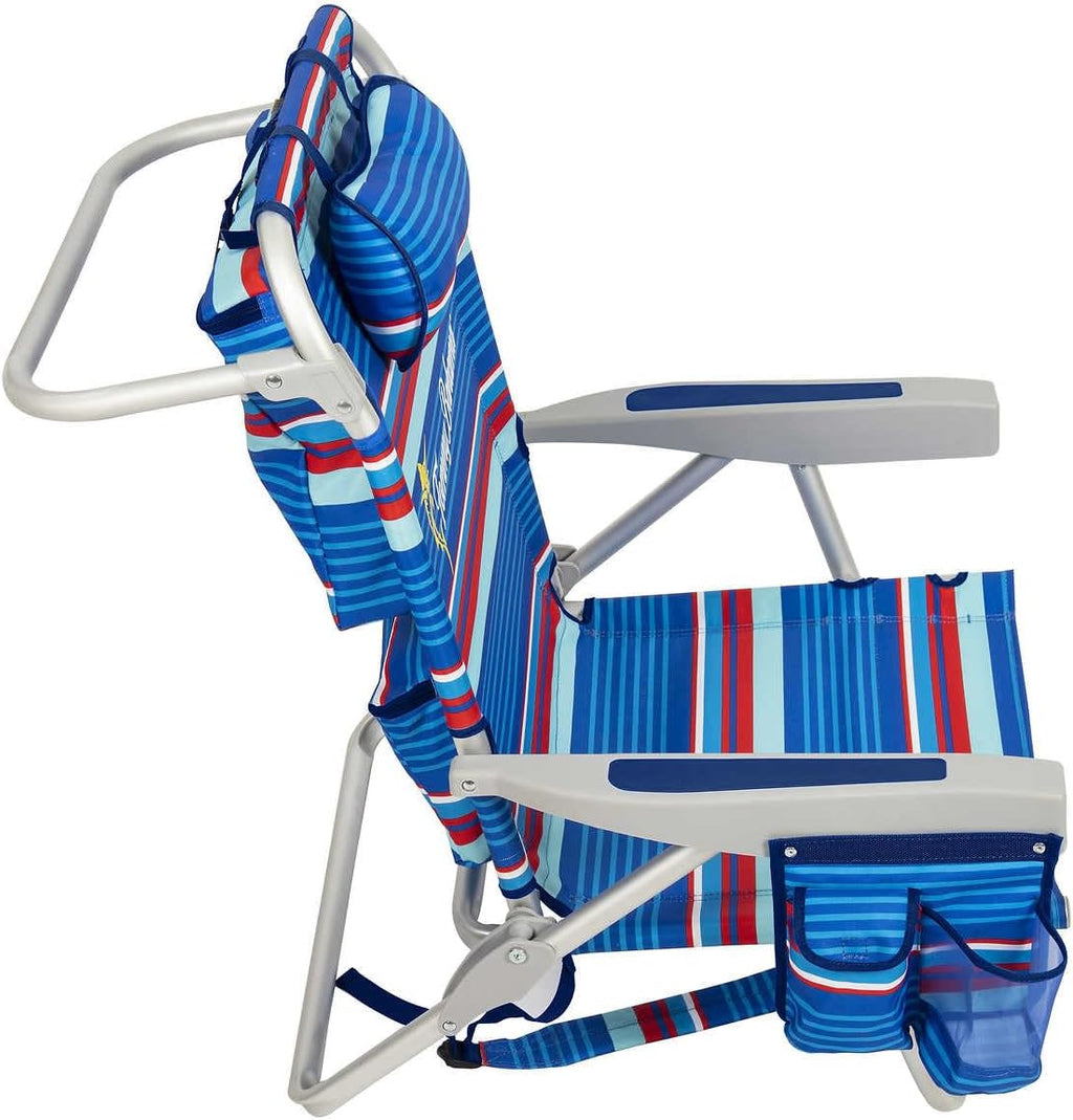 2 Pack Backpack Beach Chair 5 Position Chair Including Lay Flat (Blue Stripes) F873