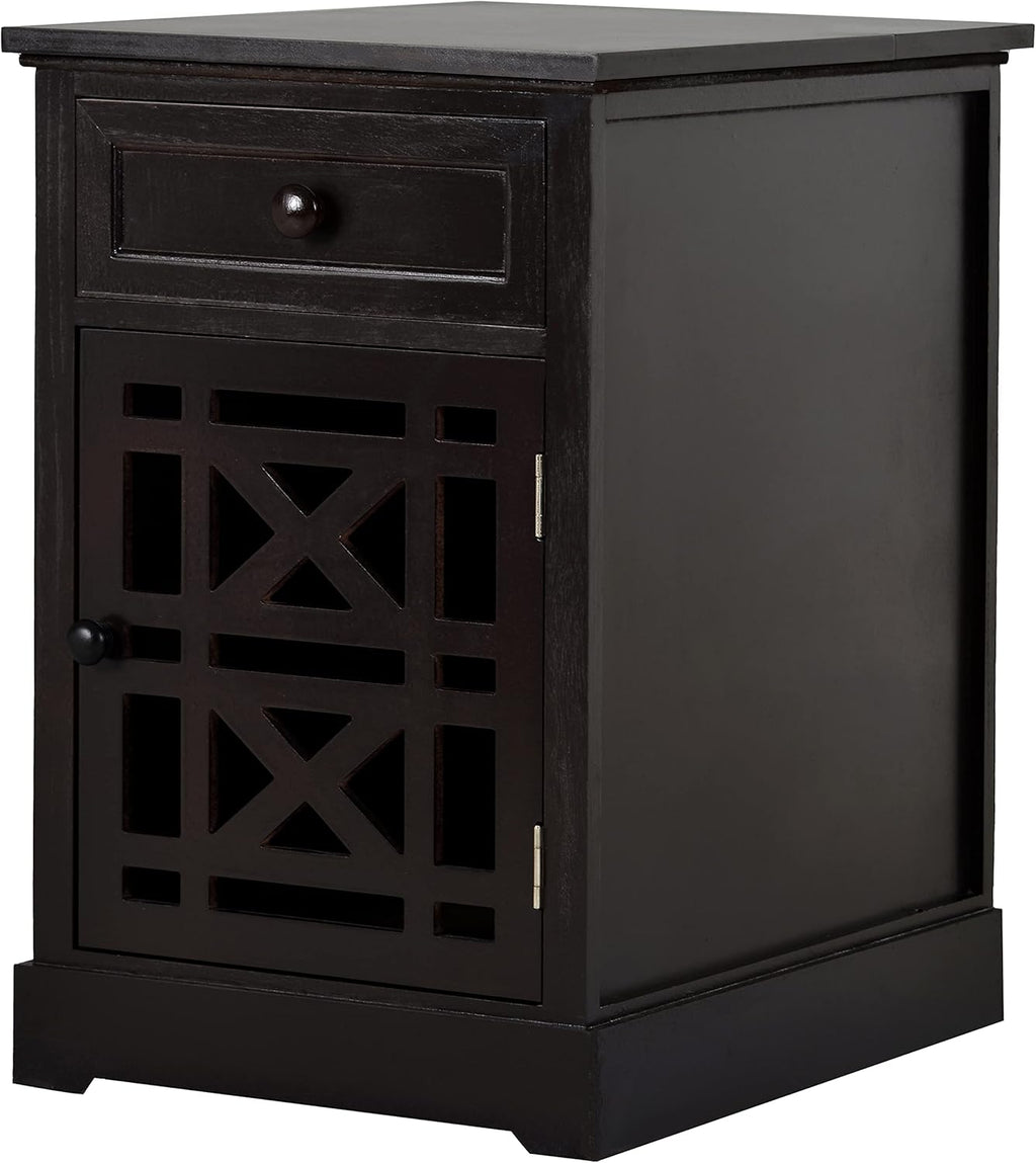 Navy Blue Antique End Table with Drawer and Storage Cabinet T344512