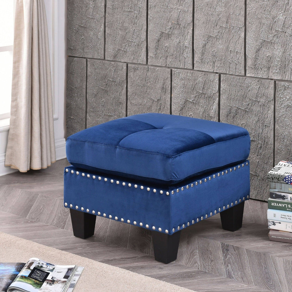 Navy Blue Tufted Velvet Ottoman D737