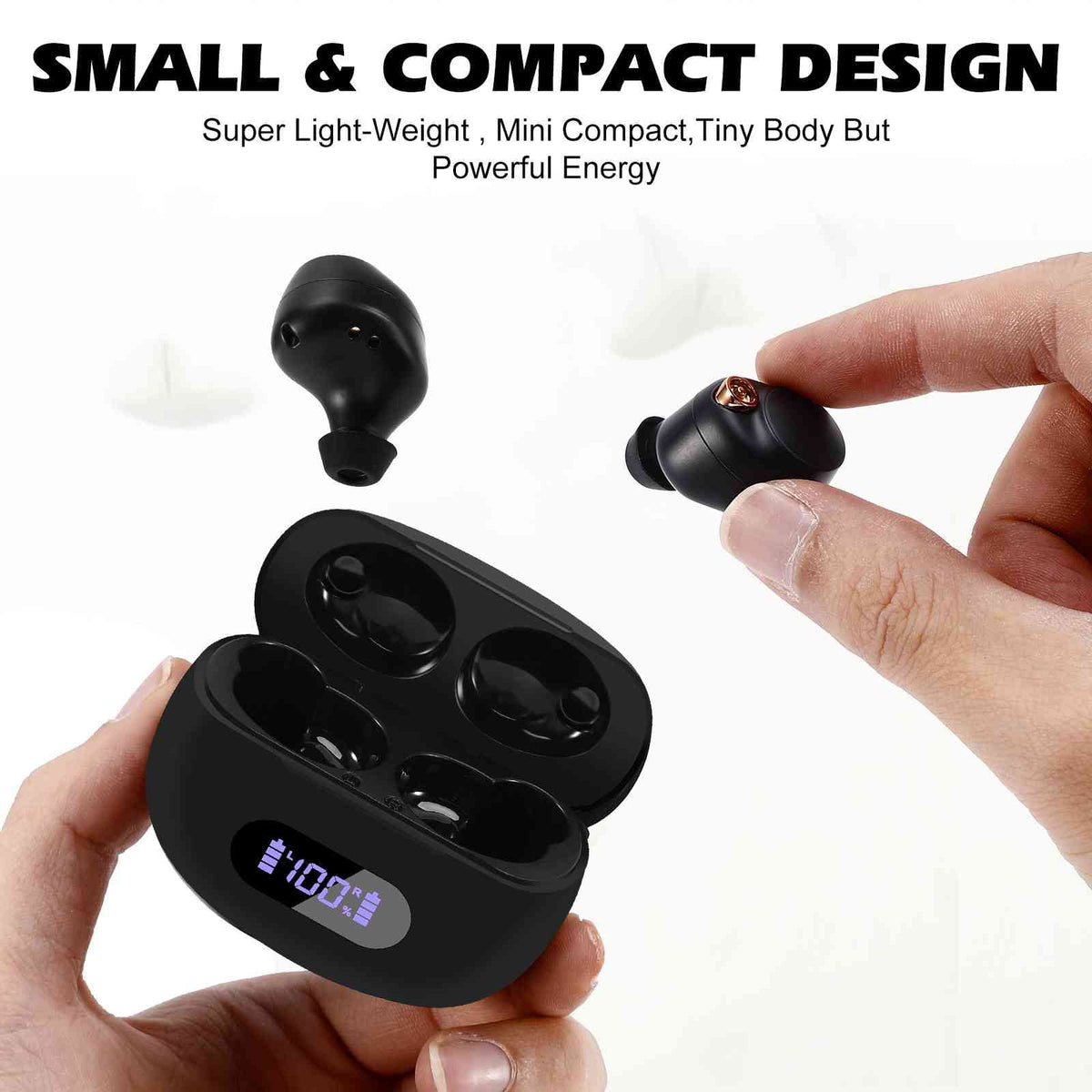 Black True Wireless Bluetooth Earbuds with Charging Case D620341