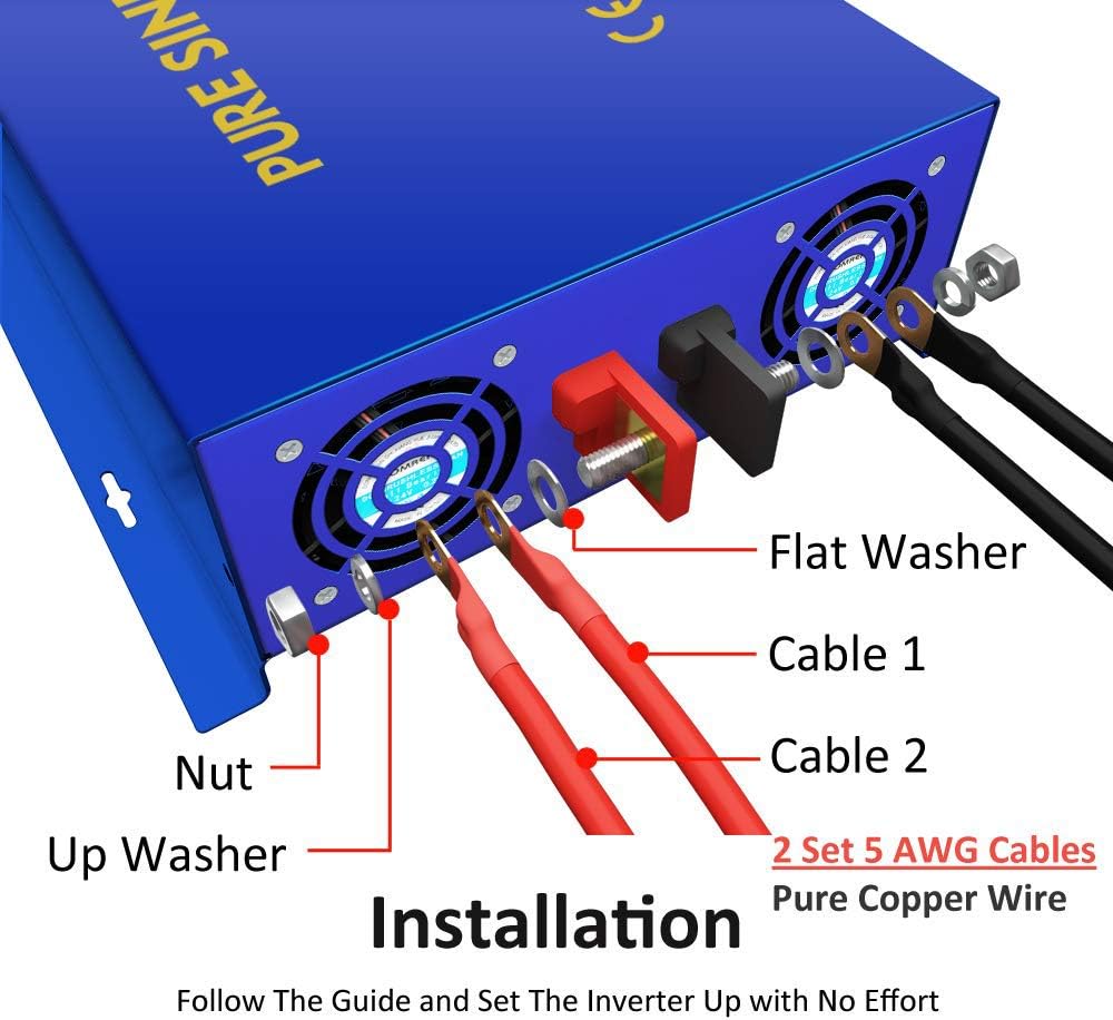 3500W Pure Sine Wave Power Inverter 36V DC to 120V AC with Wireless Remote Control H985949