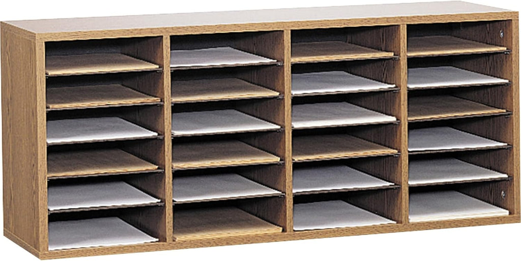 Medium Oak Wood Literature Organizer, 24 Compartment, Stackable Z465