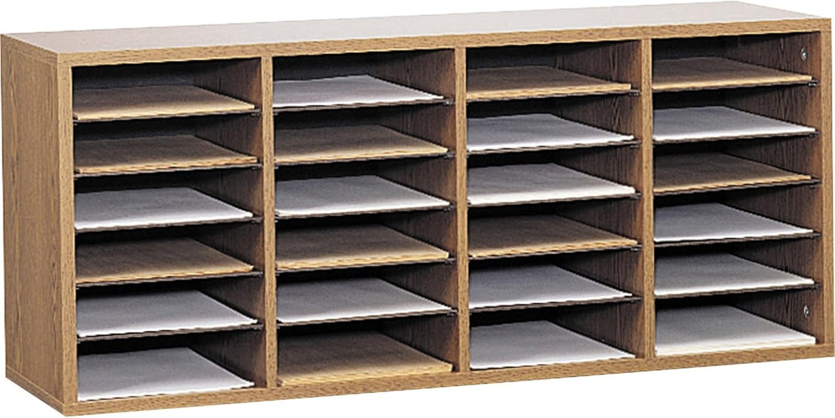 Medium Oak Wood Literature Organizer, 24 Compartment, Stackable Z465