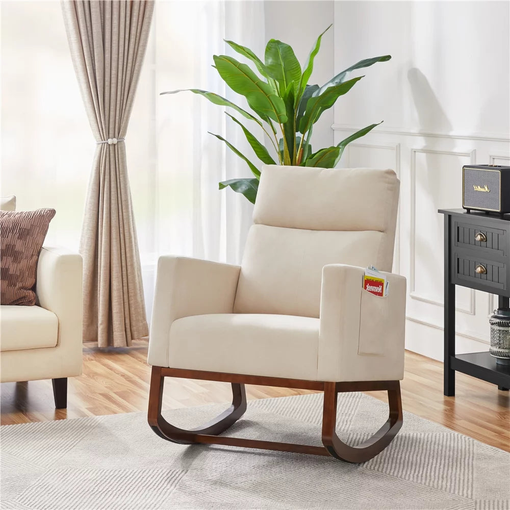 Beige Upholstered Rocking Accent Chair F433