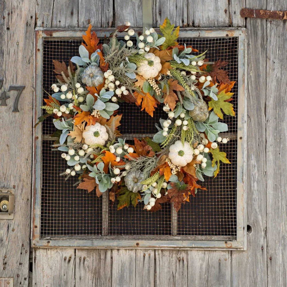Fall Wreath with Berry Pumpkin and Maple Leaves Z129167