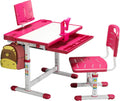 Pink Height Adjustable Kids Desk and Chair Set with Bookstand and Drawer Storage U8594