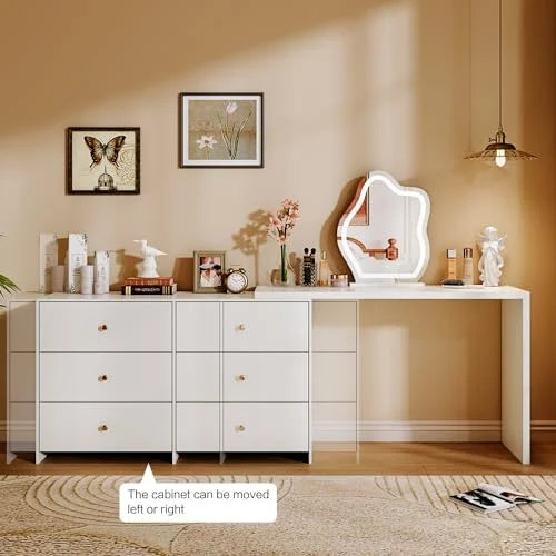 Modern Corner Vanity Table with LED Mirror and 6 Drawers G71072