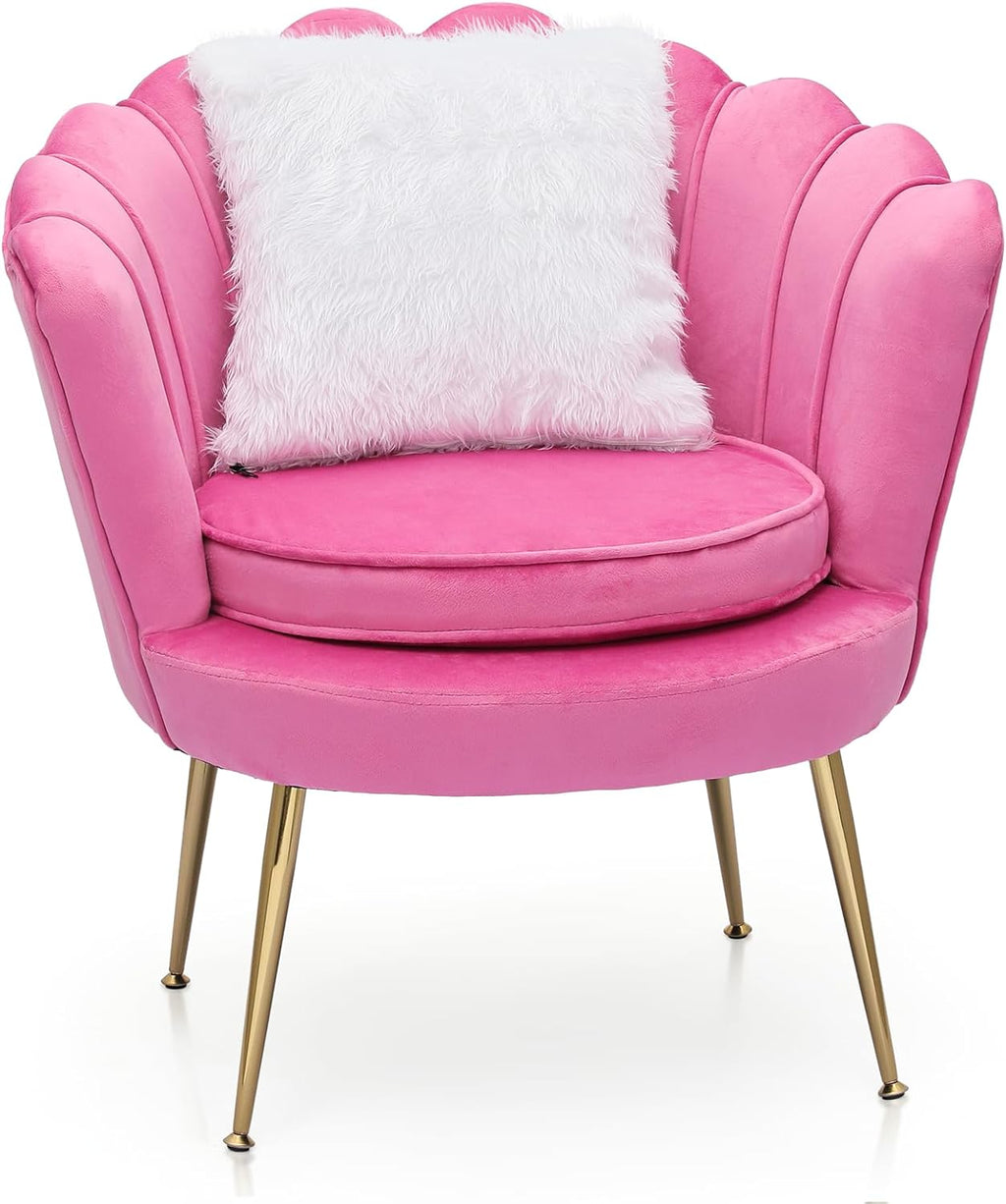 Velvet Tufted Shell Chair with Cushion and Golden Legs C1303