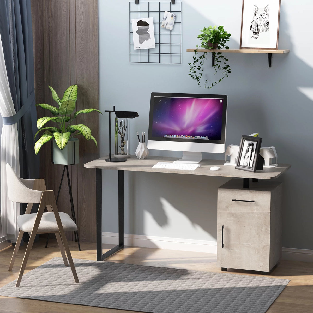 Oak Computer Desk with Drawer and Storage Cabinet T623941
