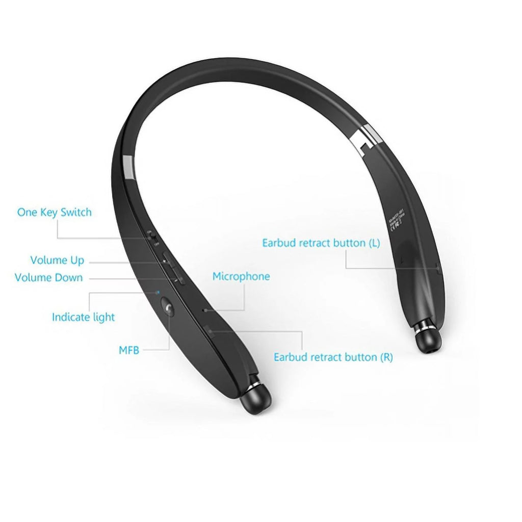 Neckband Wireless Headset with Retractable Earbuds E9401