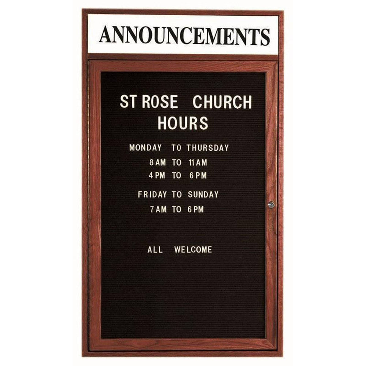 1-Door Enclosed Changeable Letter Board with Header - Cherry V54739