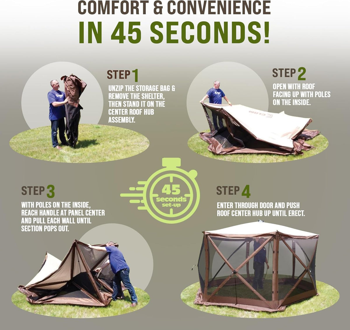 Gray 6-Sided Portable Pop-Up Camping Screen Tent with Carry Bag X447558