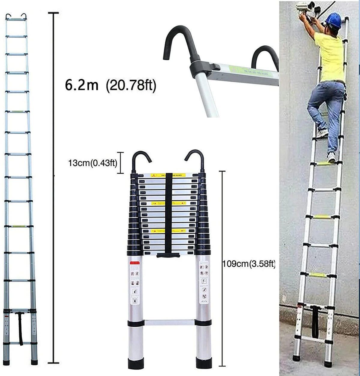 20.3ft Telescoping Ladder 330lbs Max Capacity E1747