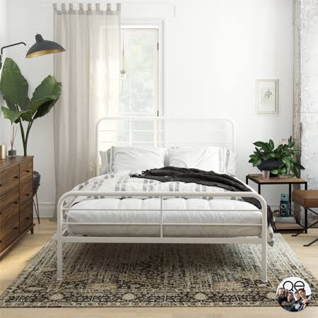 White Queen Size Metal Bed Frame with Headboard and Base Q891936