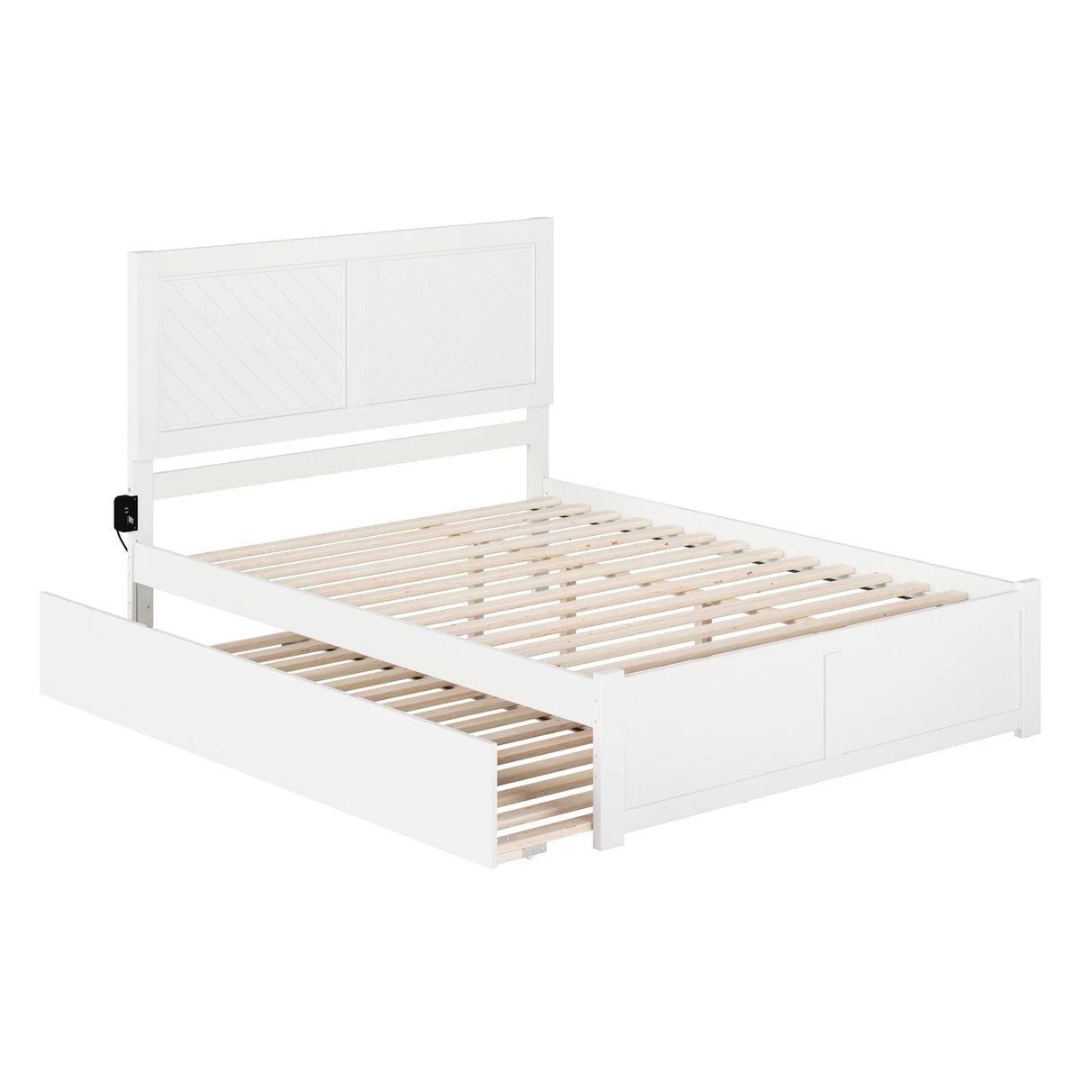 White Queen Size Wood Platform Bed with Trundle I12561