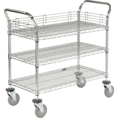 Chrome 3 Shelf Utility Cart with Polyurethane Casters K4653