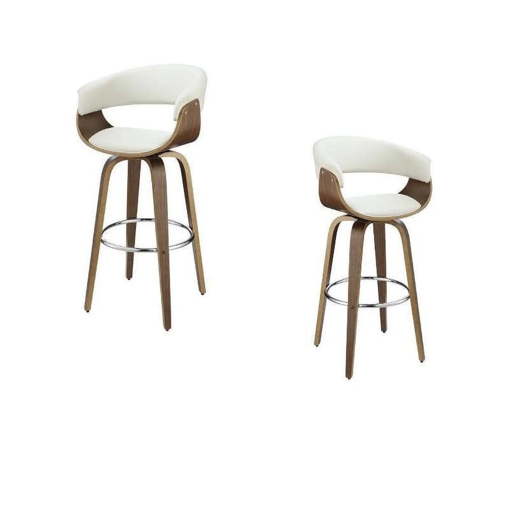 Set of 2 White Upholstered Wooden Bar Stools R371