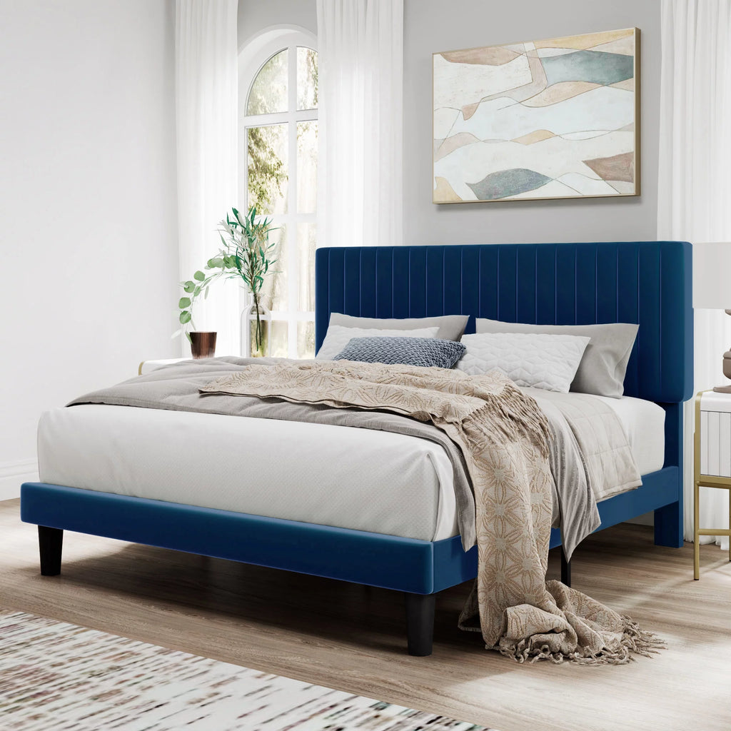 Pink Queen Size Upholstered Platform Bed Frame with Velvet Headboard C153333