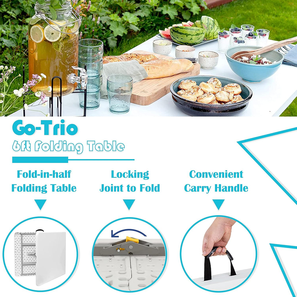 White 6 Foot Foldable Plastic Table with Handle K947