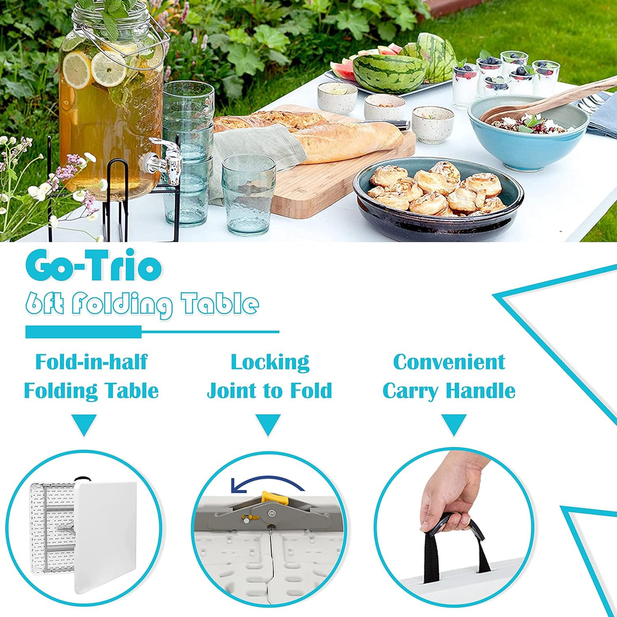 White 6 Foot Foldable Plastic Table with Handle K947