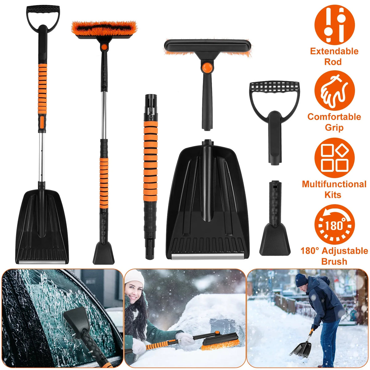 Telescopic Ice Scraper Snow Brush Shovel Kit Q9593