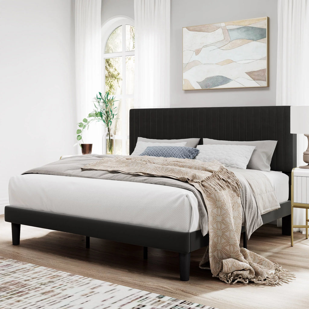 Pink Queen Size Upholstered Platform Bed Frame with Velvet Headboard C153333
