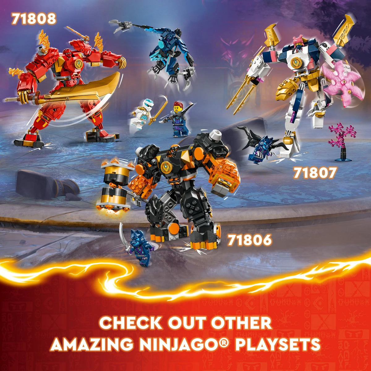 LEGO NINJAGO Kai’s Elemental Fire Mech Action Figure, Mini Ninja Toy with Red Ninja Figure plus Kai and Zane Minifigures, Adventure Set for Boys and Girls Ages 7 and Up E484925