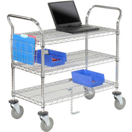 Chrome 3 Shelf Utility Cart with Polyurethane Casters K4653