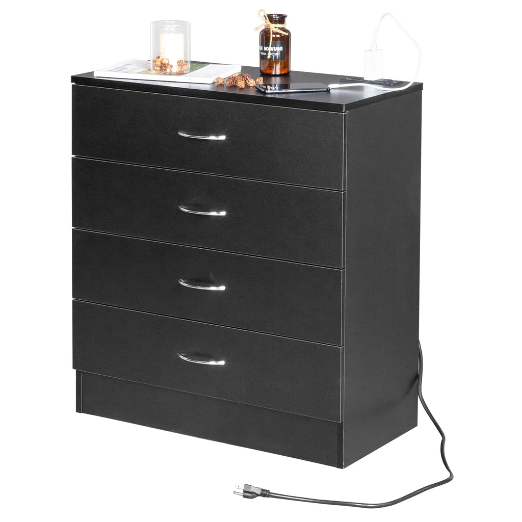 Black 4 Drawer Dresser with Power Outlets A452